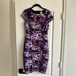 Cache Ruched Bodycon Floral Stretch Mini Dress Size 6 Lined